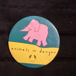Animals in Danger Elephant Pin Button Vintage Endangered Animals The Body Shop